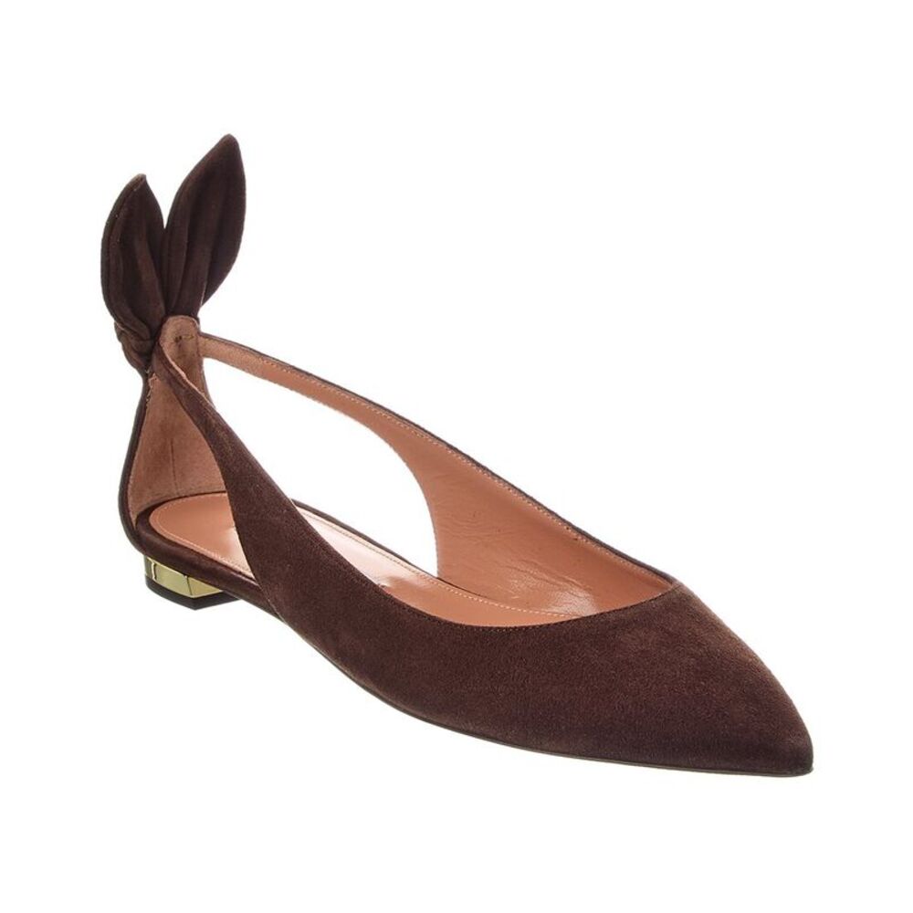 Aquazzura Bow Tie Suede Slingback Ballet Flat, Brown